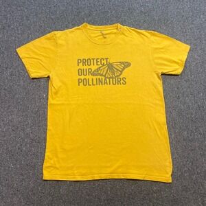Conscious Protect Our Pollinators TShirt Sz L Mens Yellow Boho Butterfly Graphic
